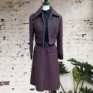 𝅺JOHN WARDEN DESIGNS VINTAGE WOOL SET LONG SLEEVE BLACK & PURPLE DRESS WJACKET